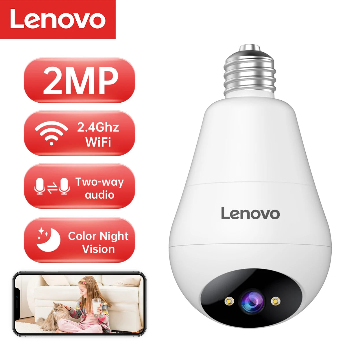Lenovo WiFi E27 Bulb Surveillance Camera