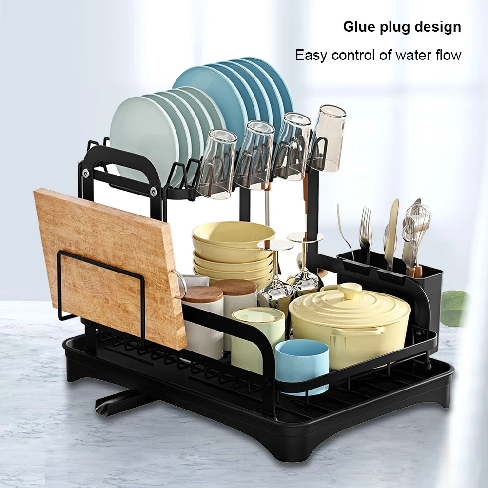360° Rotating Storage Double-Layer Kitchen Drying Rack with Drain