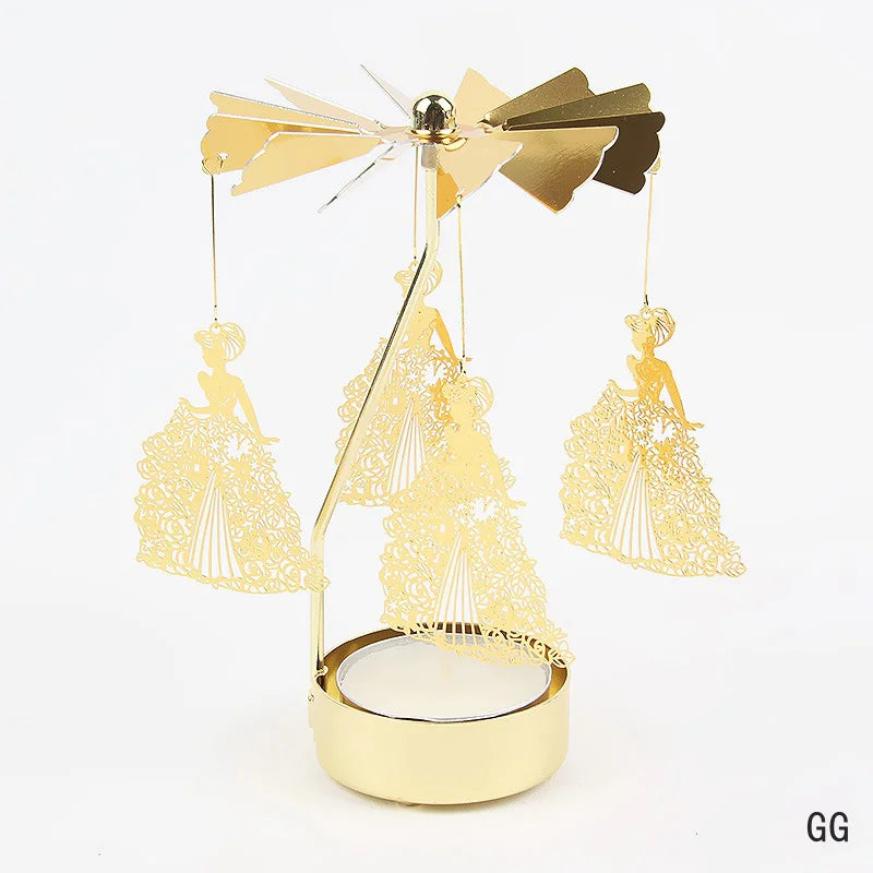 Gold Metal Carousel Rotating Candle Stand