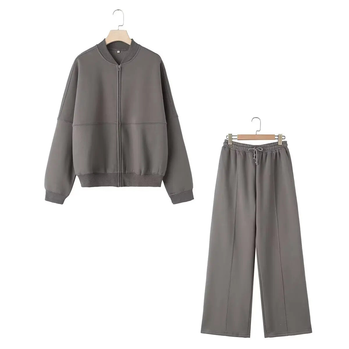 Women's 2-Piece Retro Solid Color Zipper Bomber Jacket