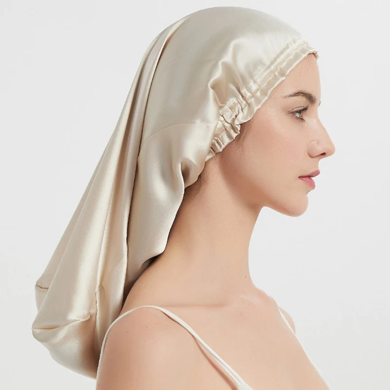Silk Long Hair Wrap Bonnet  Night Sleeping Cap