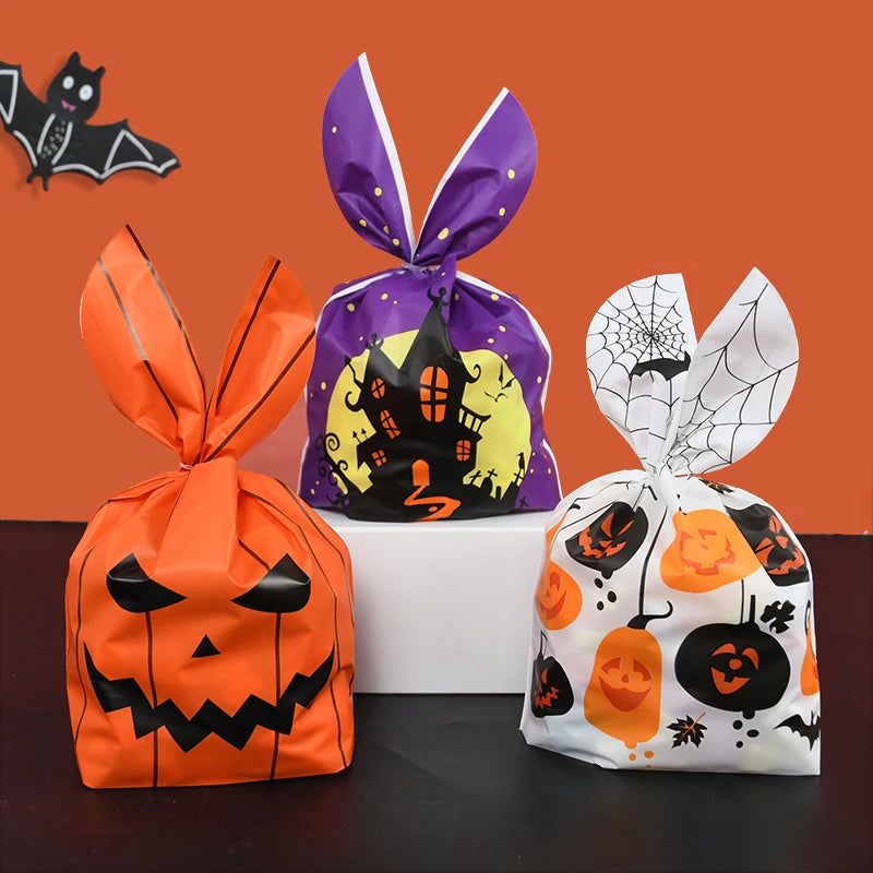 25/50pcs Halloween Cookies Candy Bags Trick Or Treat Ghost Pumpkin Rabbit Ear Snack Gifts Packing Bags For Halloween Party Decor