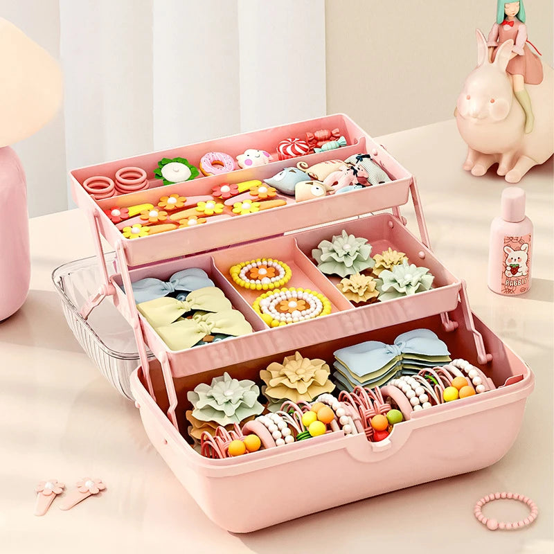 Multi-Layer Hairpin Organizer Cute Kids Jewelry Case & Headband Storage Box