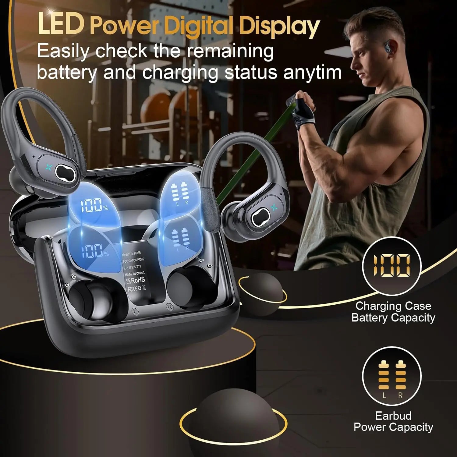 TWS Sports Earbuds Bluetooth 5.4 Wireless Headphones