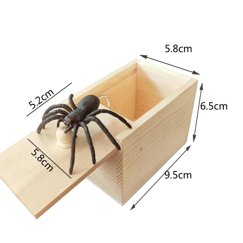 Tricky Toy Simulation Spider Wooden Box Spoof Insect Spider Box Creative Haunted House Horror Scene Layout Small Wooden Box