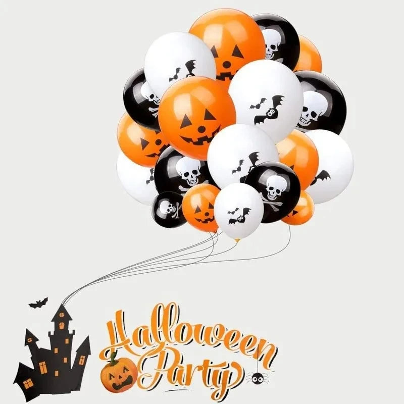 30/10Pcs Scary Halloween Balloons Kids Toys Pumpkin Skeleton Ghost Bar Party Decor Balloon Halloween Black Orange Latex Balloon