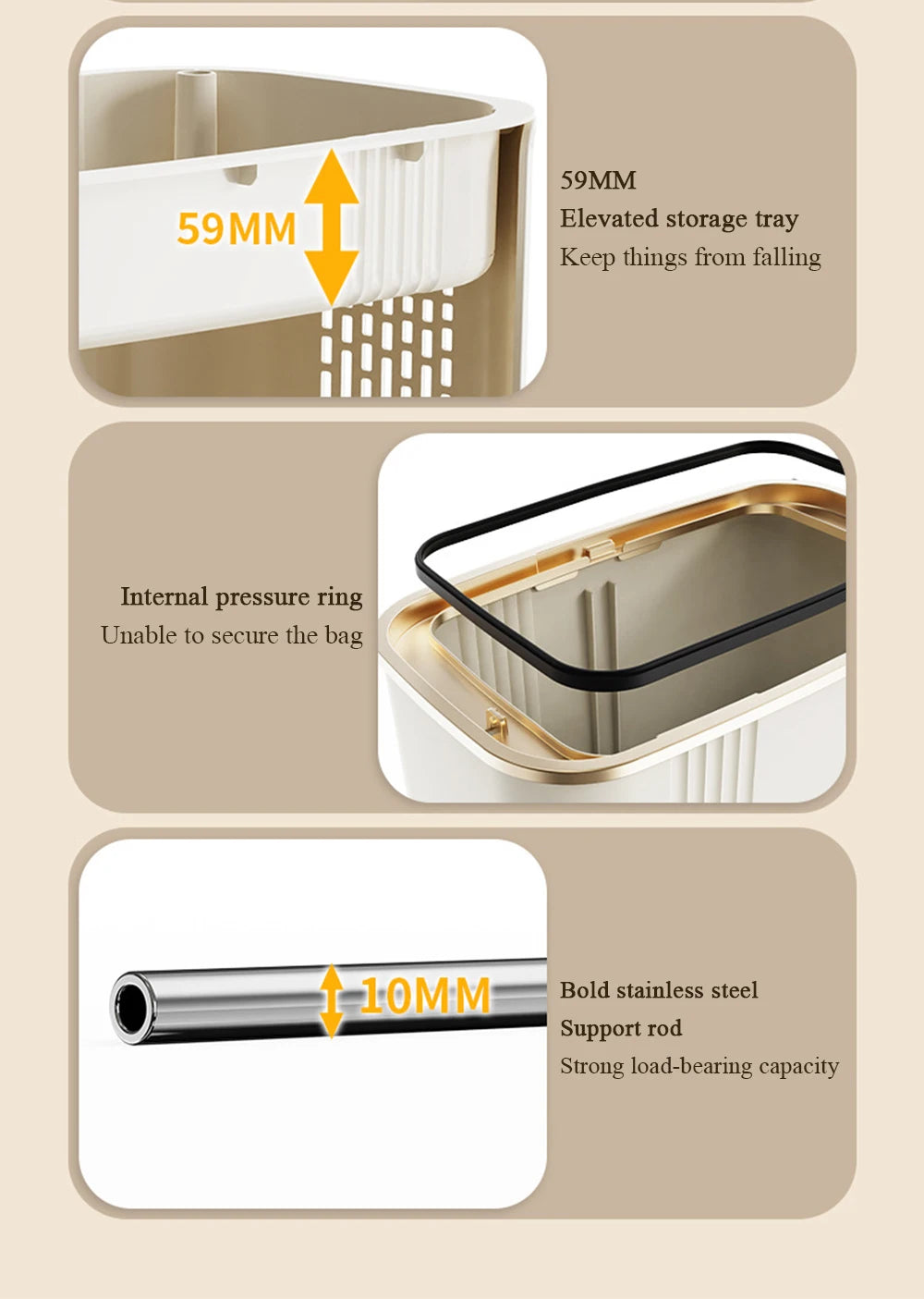 Movable Double-Layer Kitchen Trash Can with Lid