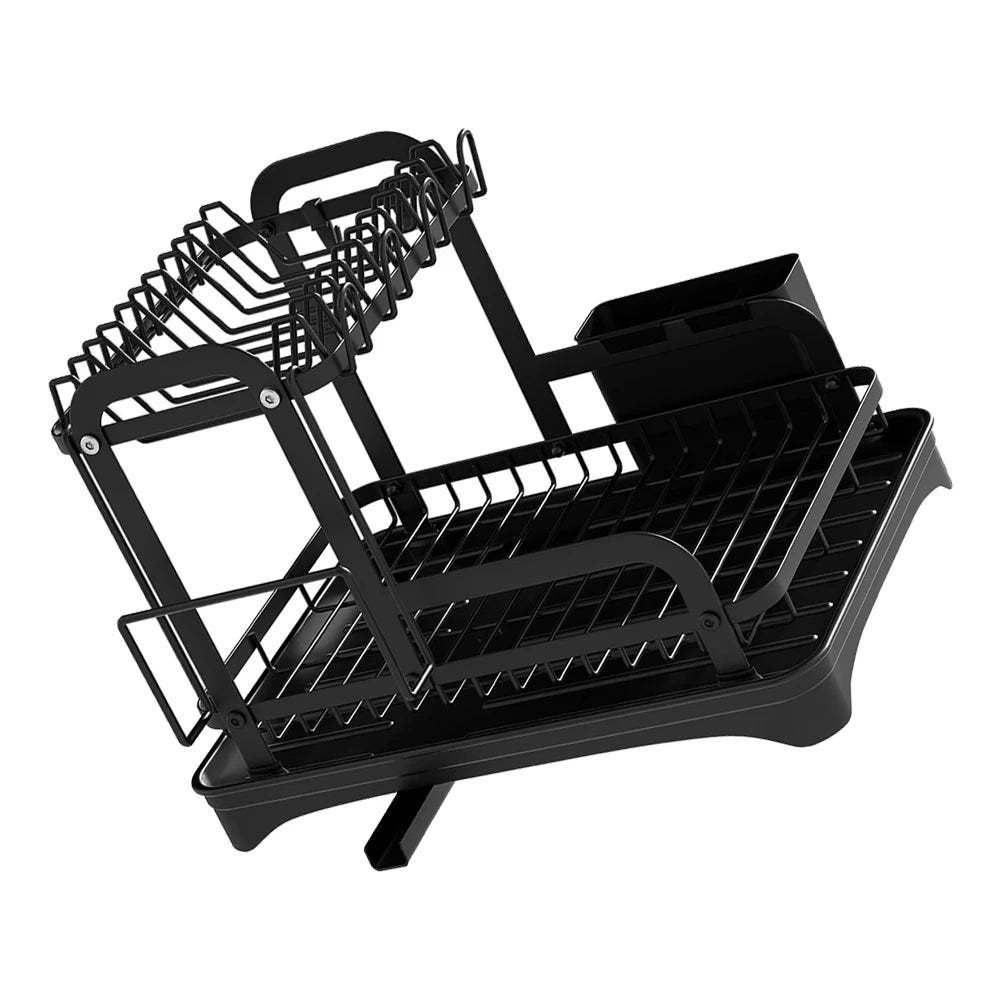360° Rotating Storage Double-Layer Kitchen Drying Rack with Drain