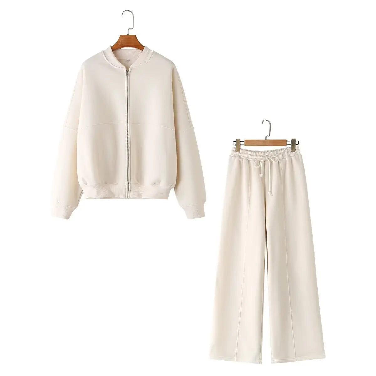 Women's 2-Piece Retro Solid Color Zipper Bomber Jacket