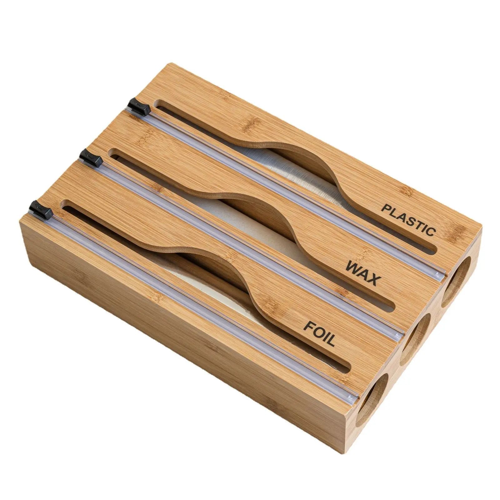 Plastic Wrap Dispenser with Cutter & Bamboo Ziplock Bag Organizer