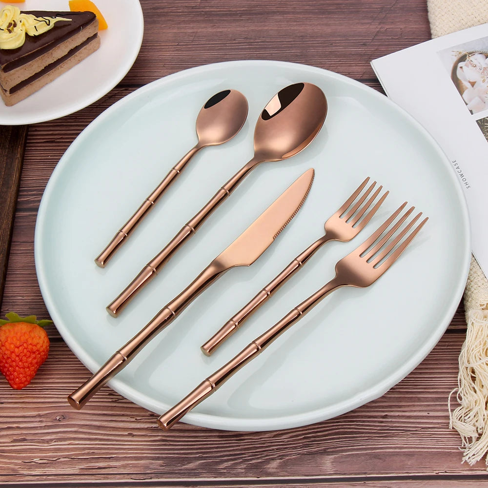 Stainless Steel Bamboo Style Cutlery Silver Dinner Set
