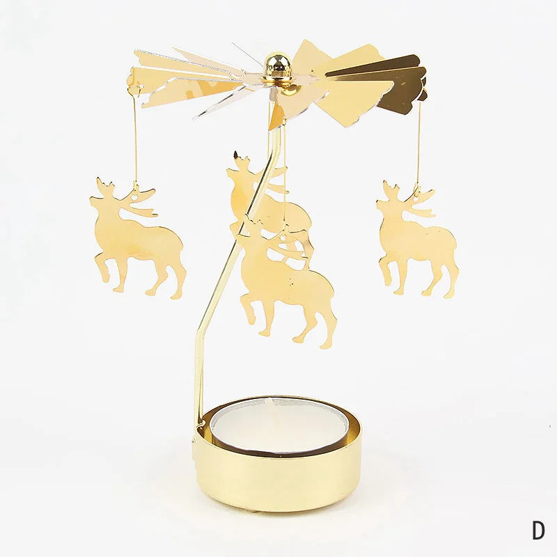 Gold Metal Carousel Rotating Candle Stand