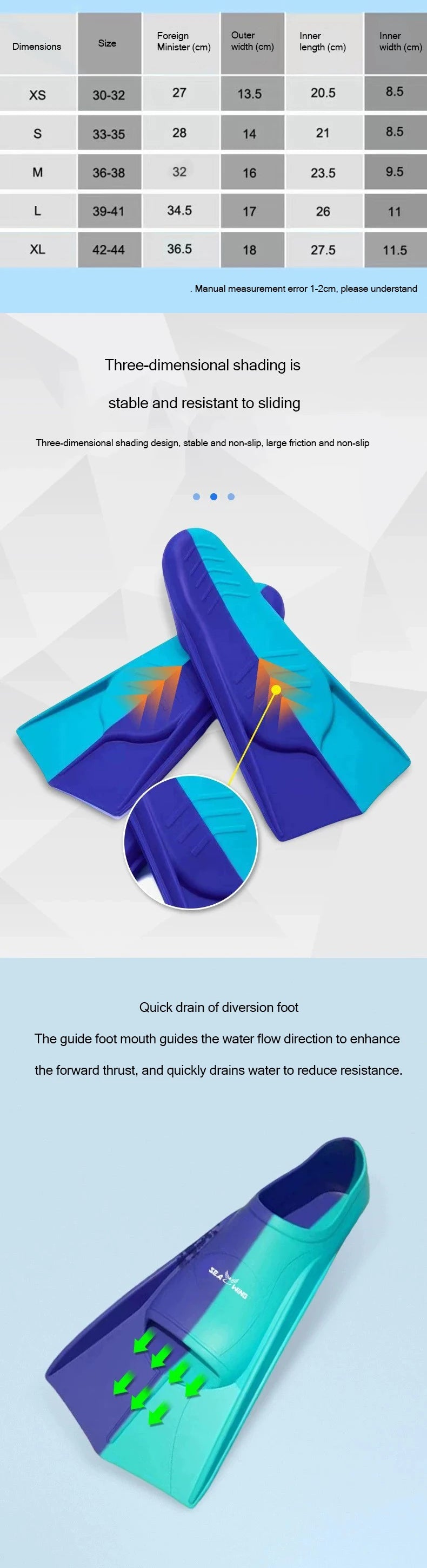 Swimming Training Fins Anti-Slip Wrapped Foot Design for Diving