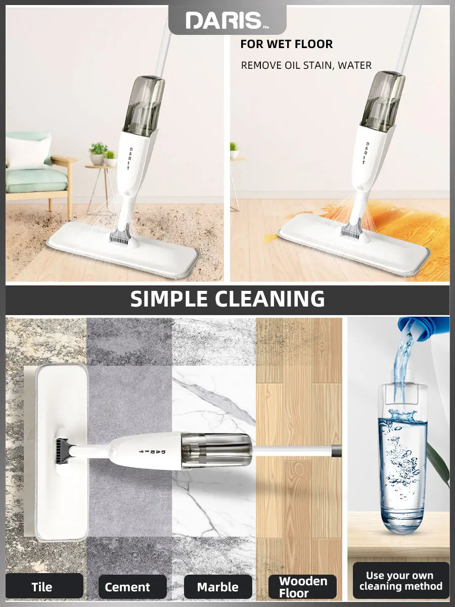 Spray Flat Mop 360° Rotating Floor Cleaner with Reusable Microfiber Pads