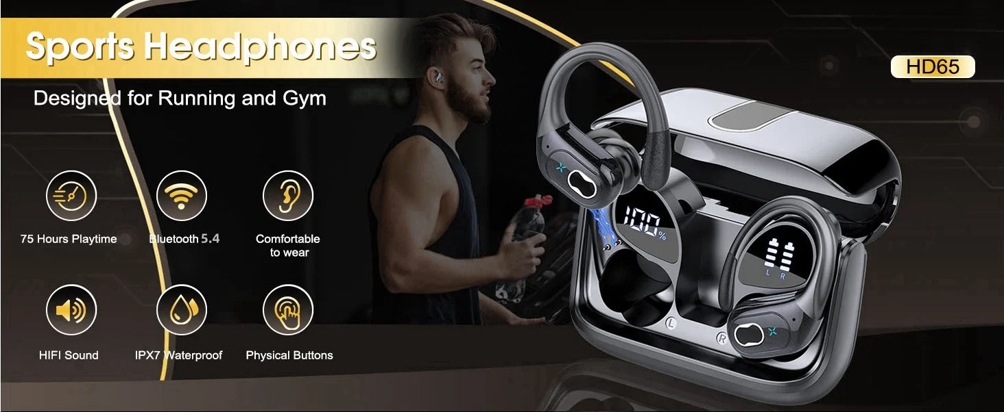 TWS Sports Earbuds Bluetooth 5.4 Wireless Headphones