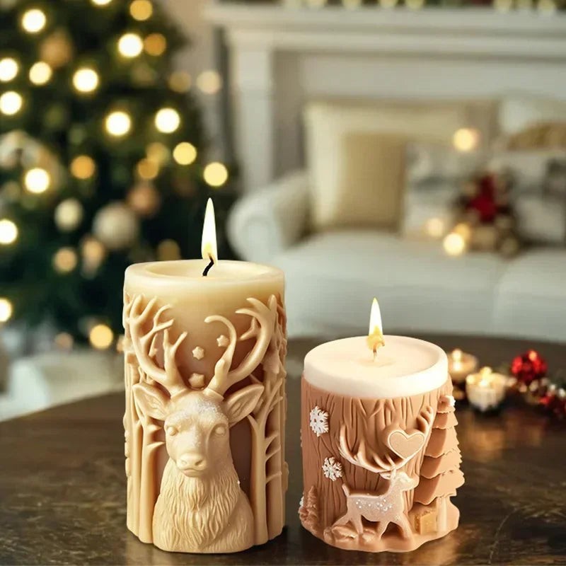 3D Christmas Tree & Elk Silicone Candle Mold