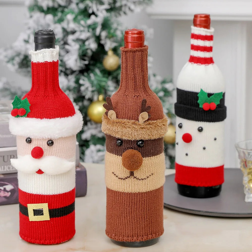 Christmas Santa Knitted Wine Bottle Case