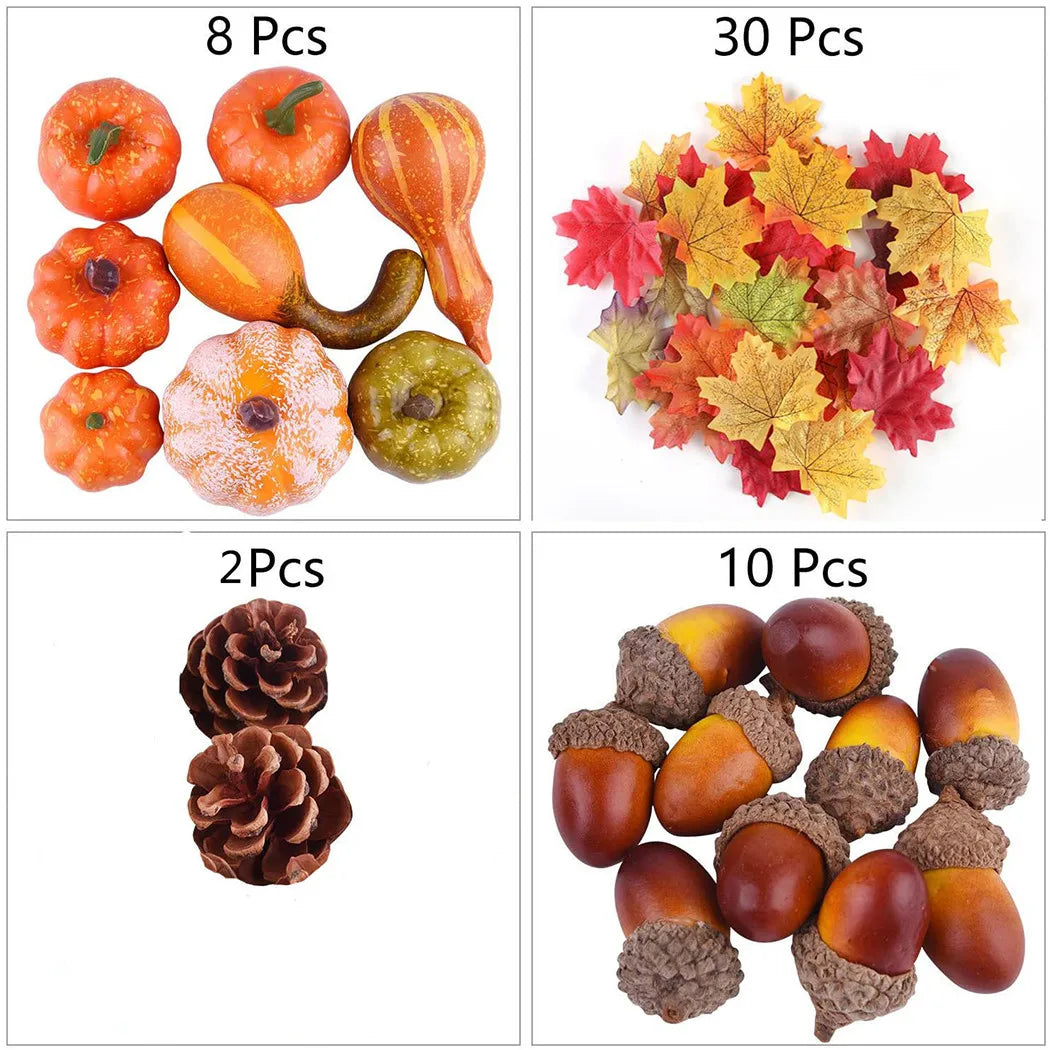 50Pcs Artificial Pumpkin Autumn Winter Fall Wreath Simulate Plastic Fake Fruits Acorns Pine Cones For Home Party DIY Decorations