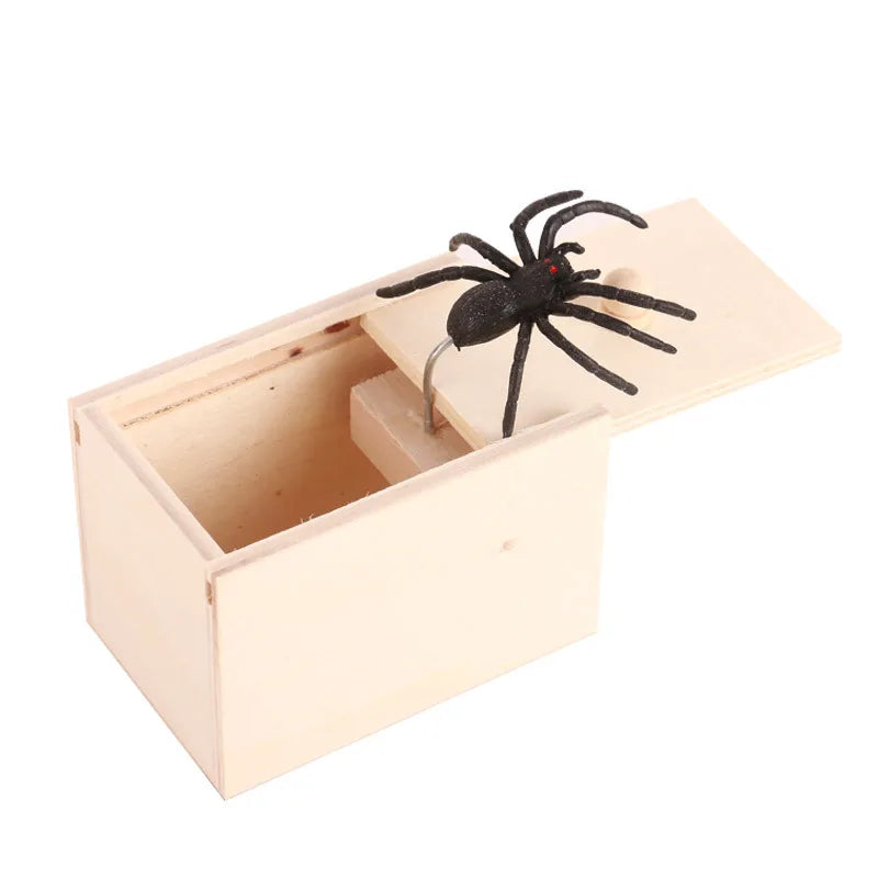 Tricky Toy Simulation Spider Wooden Box Spoof Insect Spider Box Creative Haunted House Horror Scene Layout Small Wooden Box