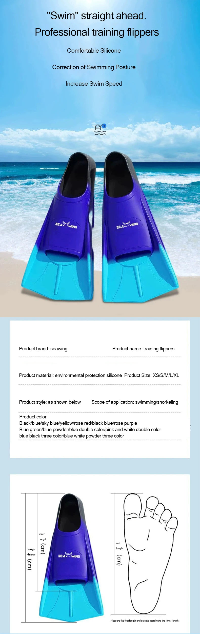 Swimming Training Fins Anti-Slip Wrapped Foot Design for Diving