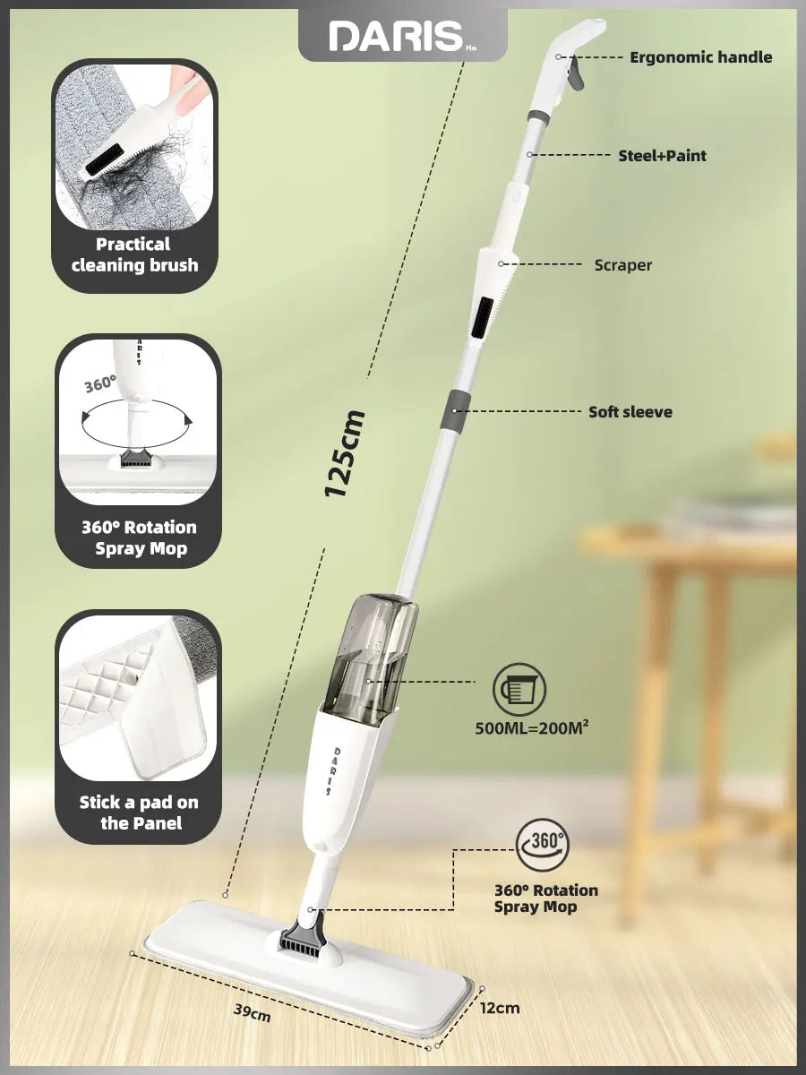 Spray Flat Mop 360° Rotating Floor Cleaner with Reusable Microfiber Pads