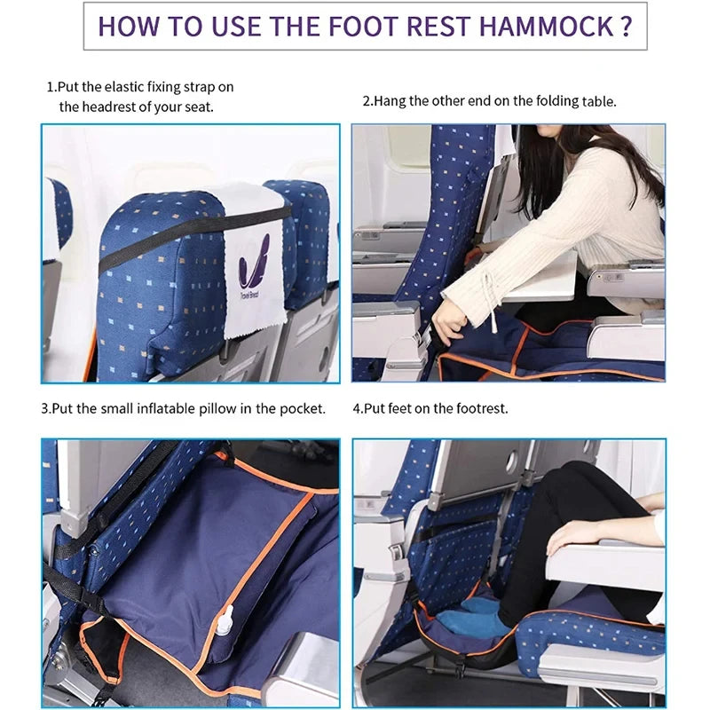 Portable Foot Hanger Hammock for Airplane, Train, Bus & Car