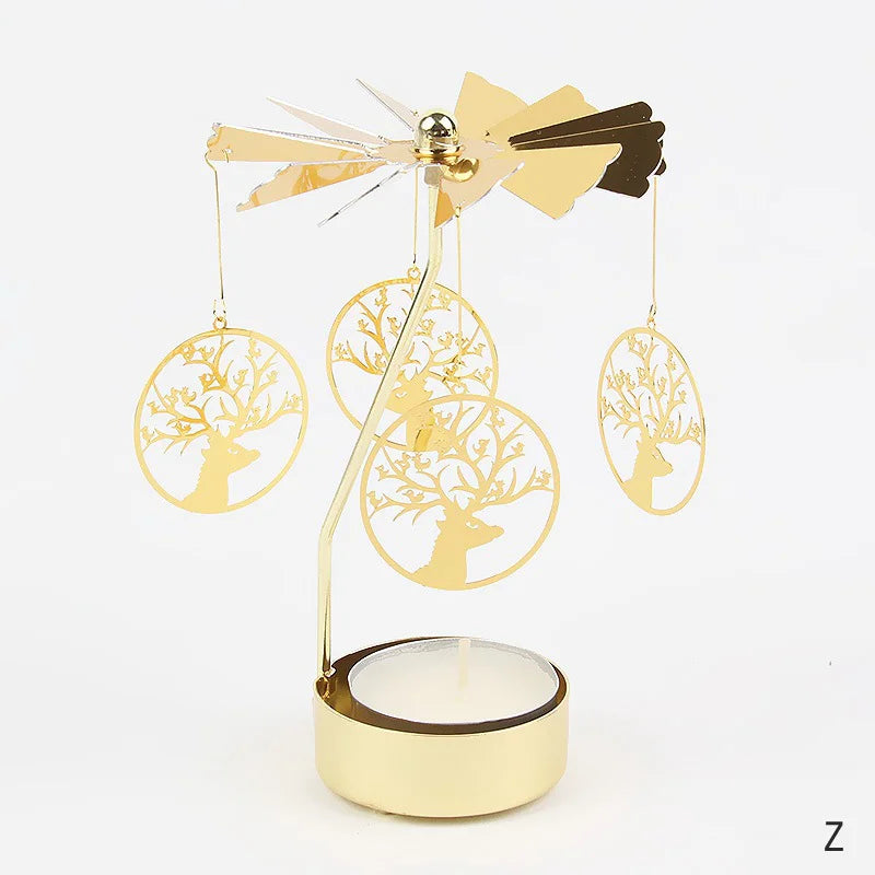 Gold Metal Carousel Rotating Candle Stand