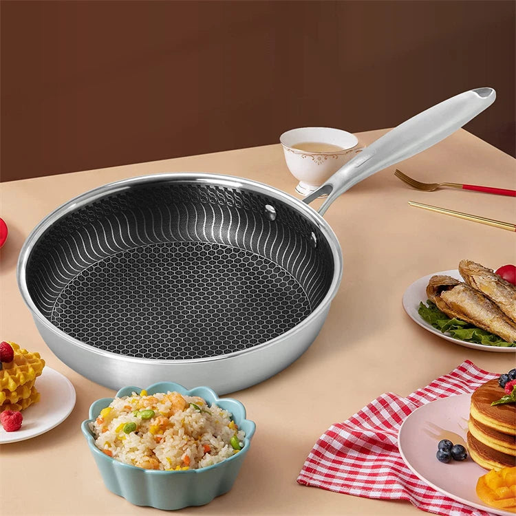 Stainless Steel Nonstick Honeycomb Frying Pan with Lid