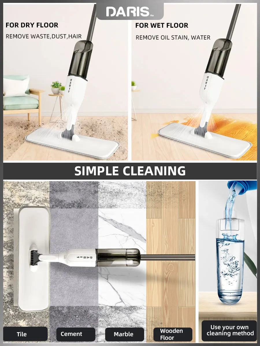 Spray Flat Mop 360° Rotating Floor Cleaner with Reusable Microfiber Pads