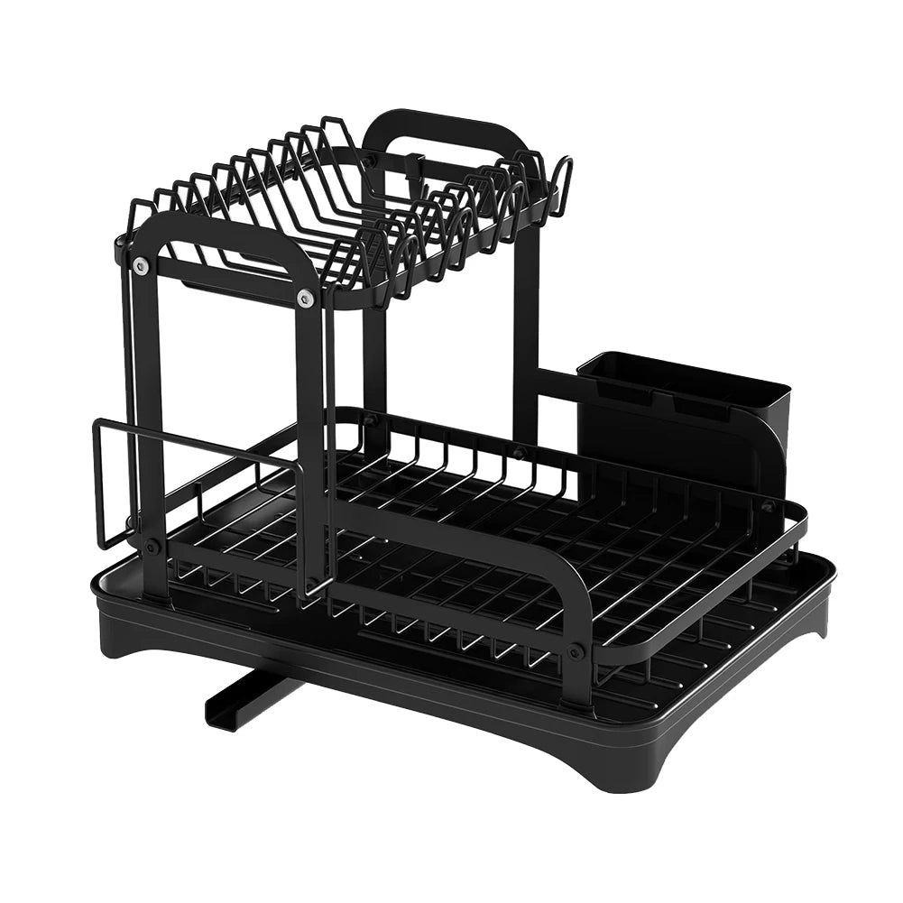 360° Rotating Storage Double-Layer Kitchen Drying Rack with Drain