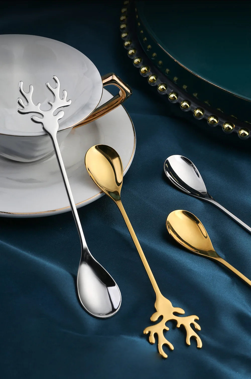 4pcs Christmas Elk Head Shape Stainless Steel Coffee Spoons