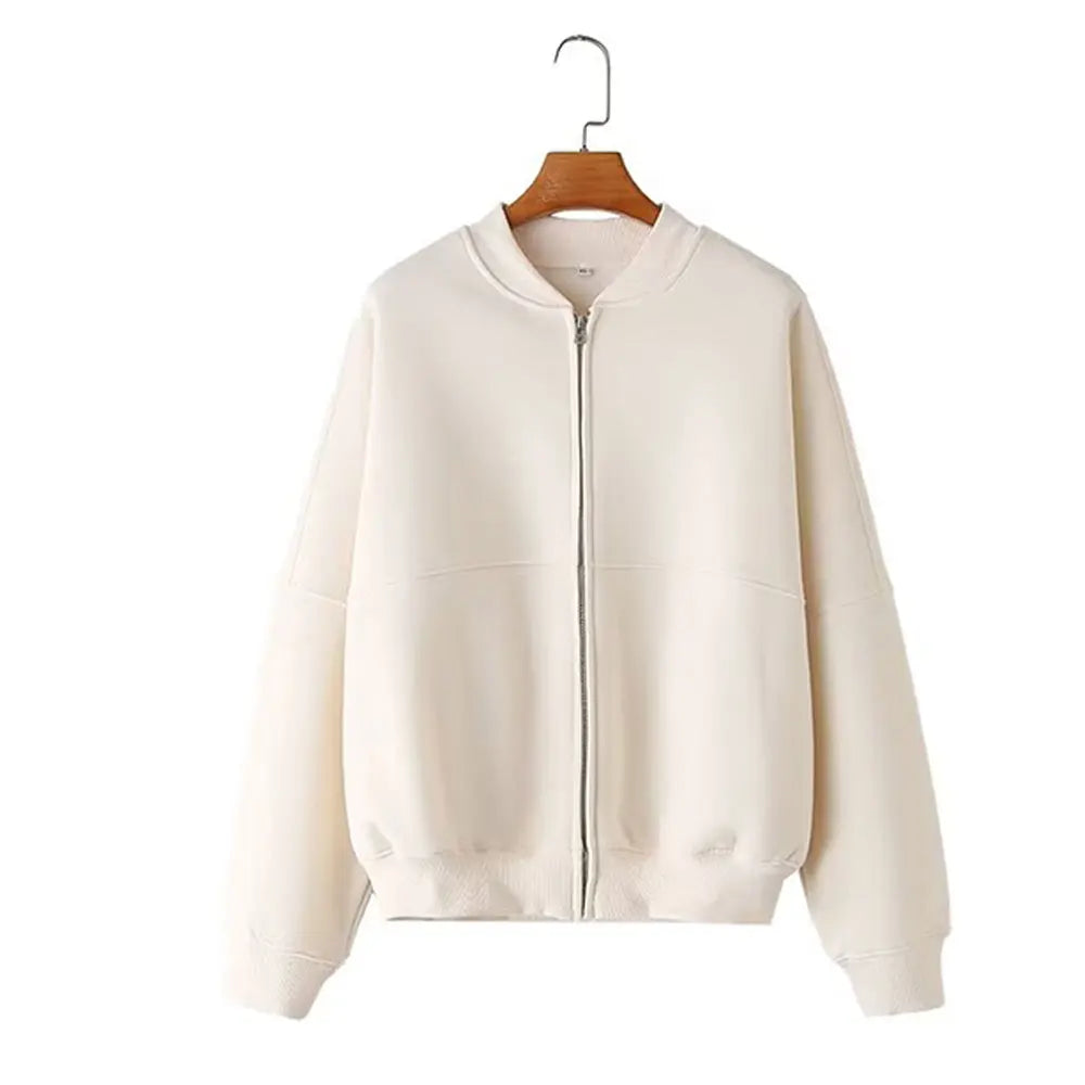 Women's 2-Piece Retro Solid Color Zipper Bomber Jacket
