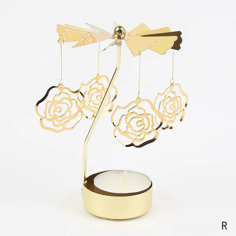 Gold Metal Carousel Rotating Candle Stand