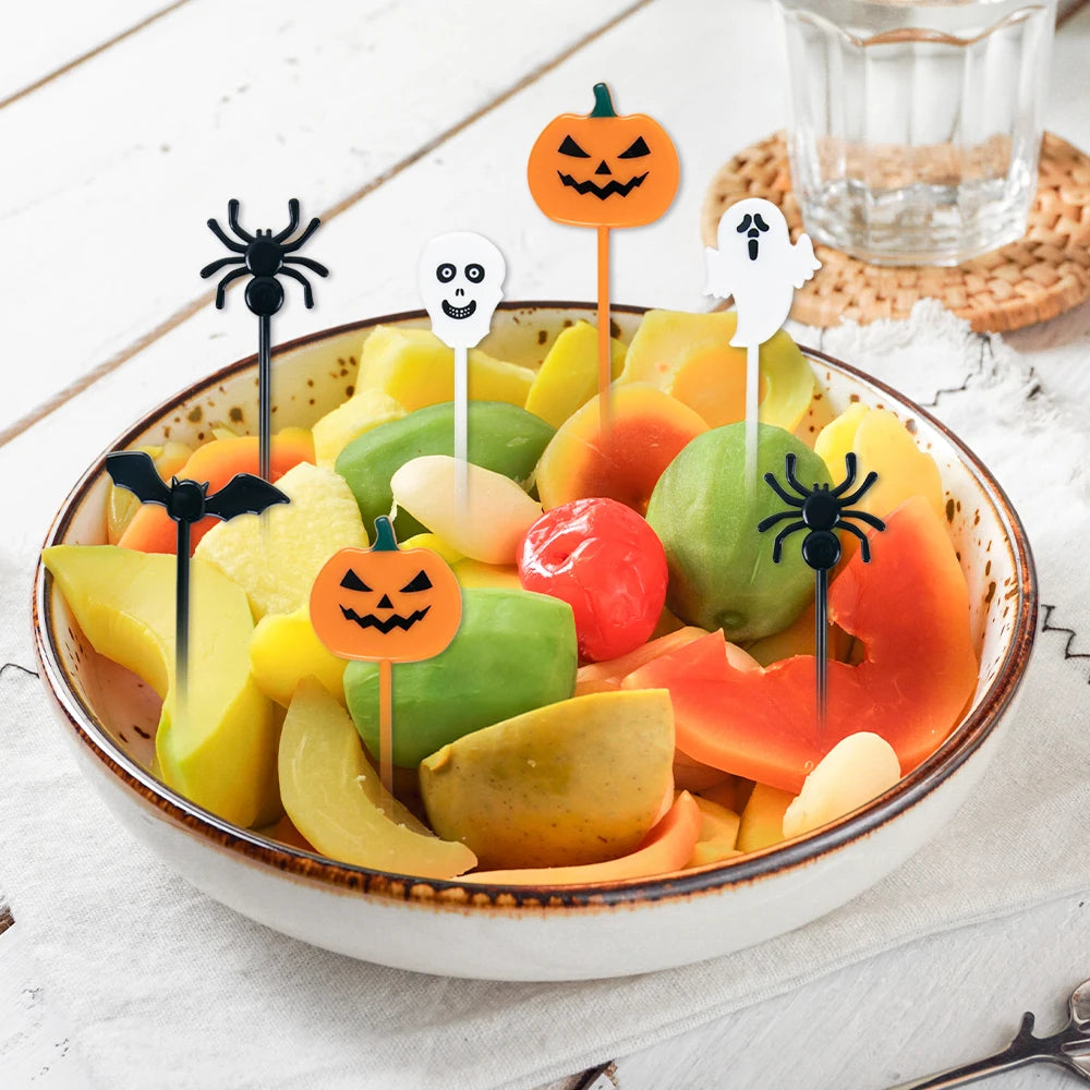 Pumpkin, Ghost, Bat Fruit Fork Dessert Cake Decoration Picks for Halloween Party