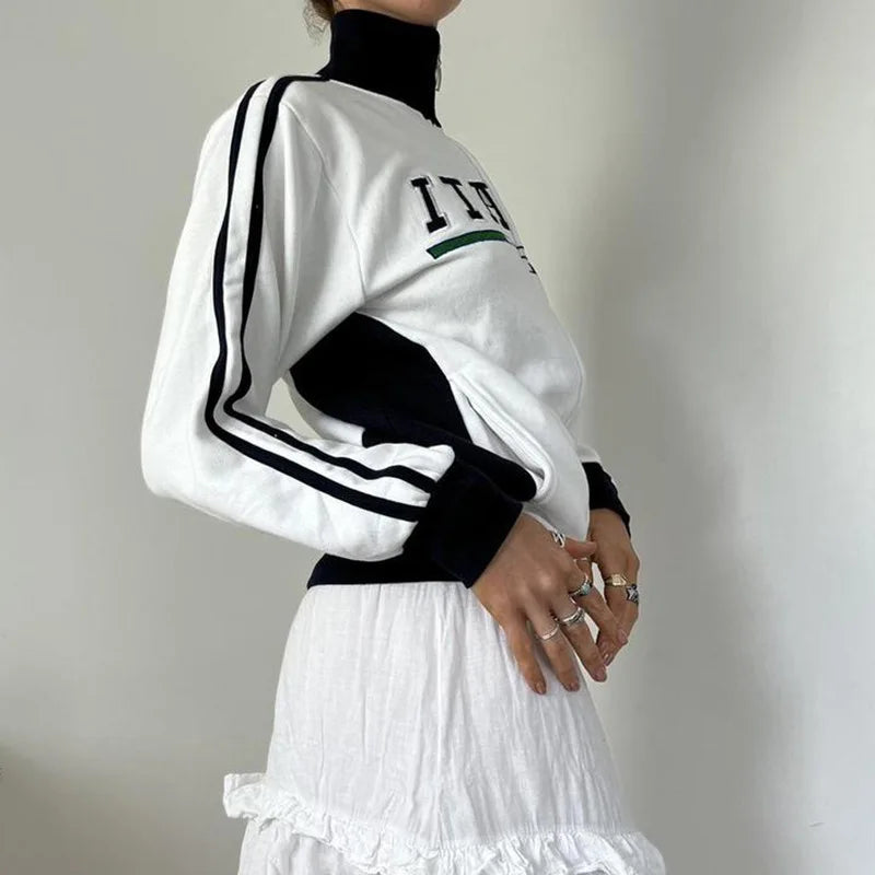 New Color Stripes Polo Collar Hoodie Zipper Coat