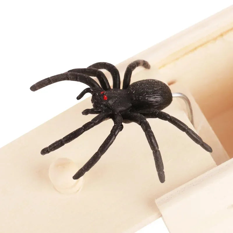 Tricky Toy Simulation Spider Wooden Box Spoof Insect Spider Box Creative Haunted House Horror Scene Layout Small Wooden Box