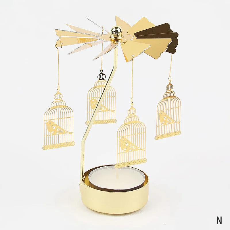 Gold Metal Carousel Rotating Candle Stand