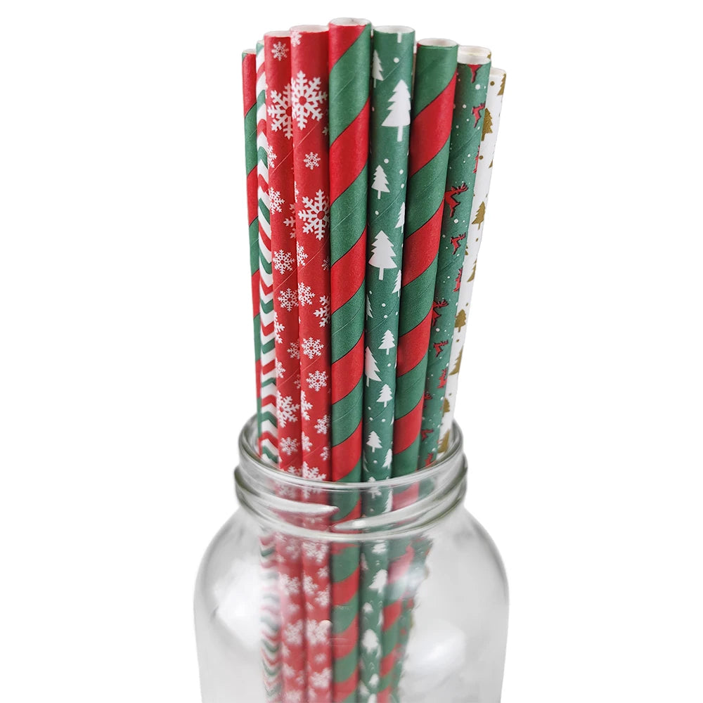 Christmas Paper Straws Biodegradable Xmas Designs