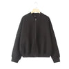 Women's 2-Piece Retro Solid Color Zipper Bomber Jacket