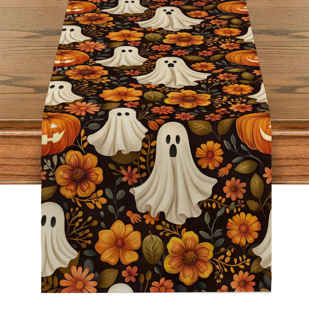 Cute Ghost Chrysanthemum Table Runner 🎃👻