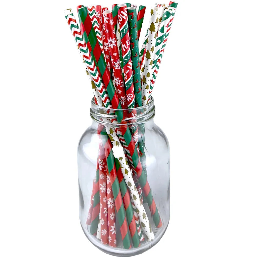 Christmas Paper Straws Biodegradable Xmas Designs