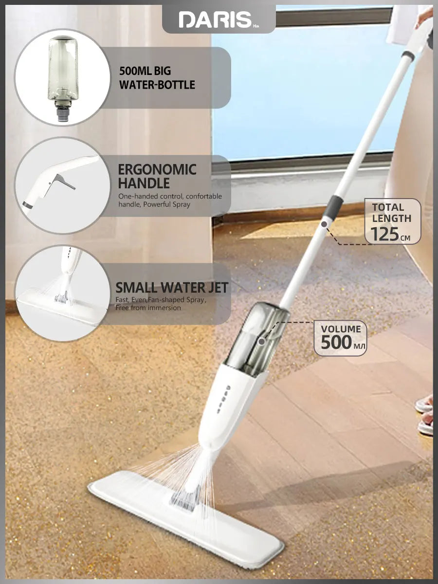 Spray Flat Mop 360° Rotating Floor Cleaner with Reusable Microfiber Pads