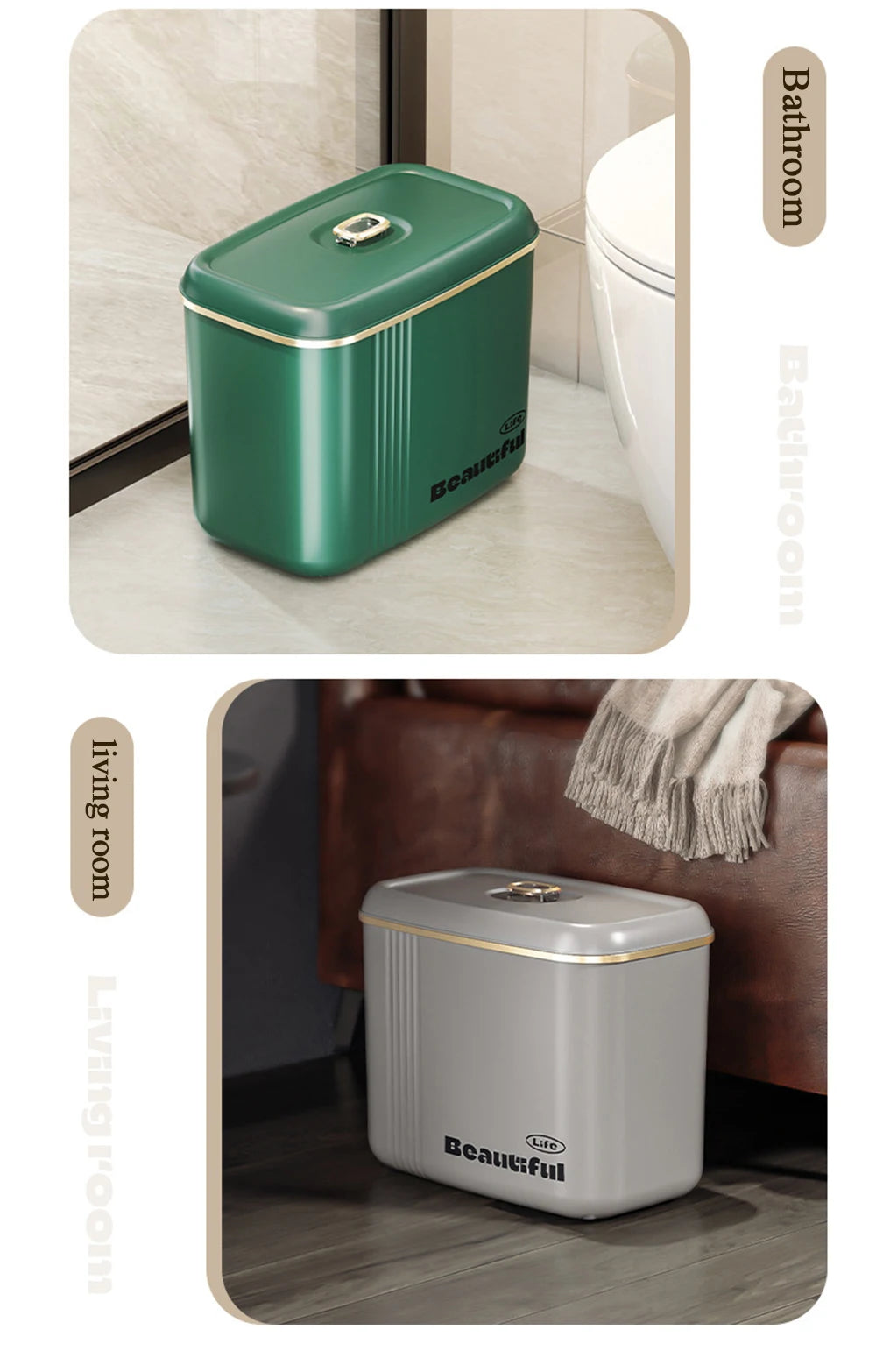 Movable Double-Layer Kitchen Trash Can with Lid