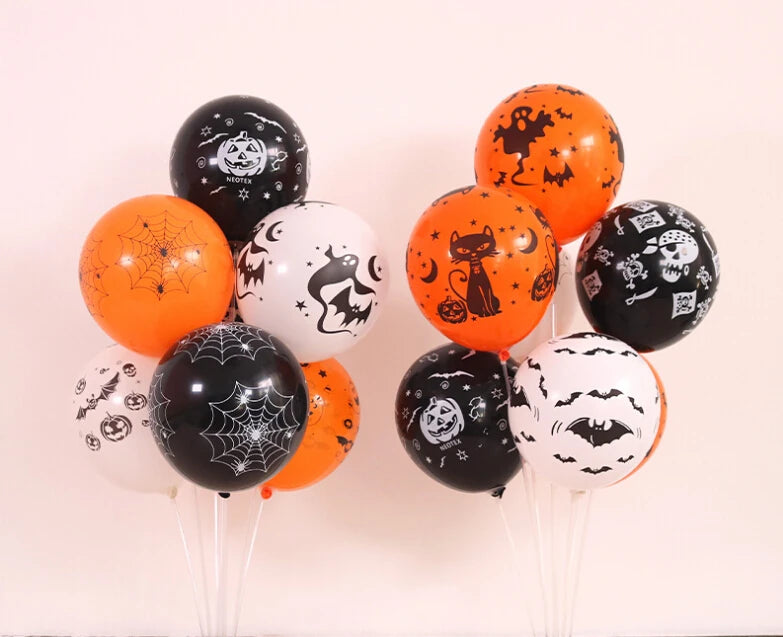 30/10Pcs Scary Halloween Balloons Kids Toys Pumpkin Skeleton Ghost Bar Party Decor Balloon Halloween Black Orange Latex Balloon