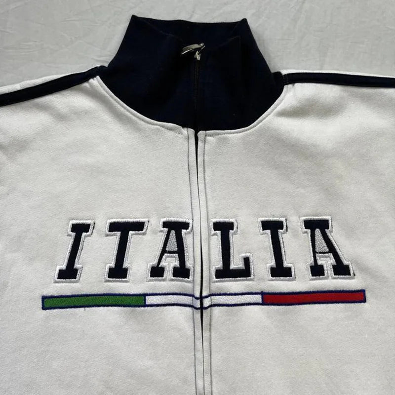 New Color Stripes Polo Collar Hoodie Zipper Coat