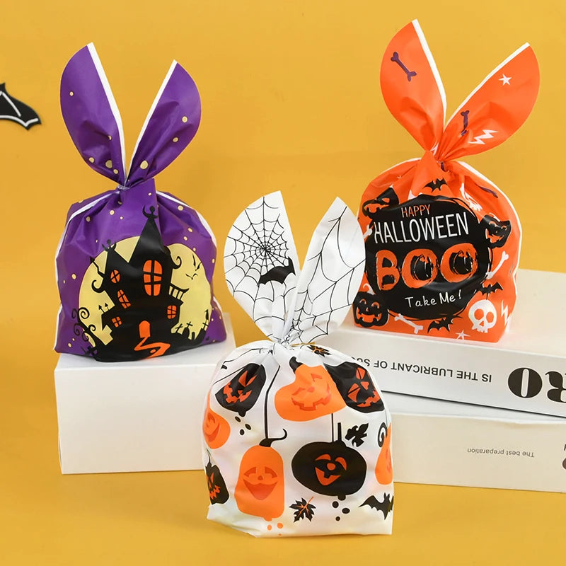 25/50pcs Halloween Cookies Candy Bags Trick Or Treat Ghost Pumpkin Rabbit Ear Snack Gifts Packing Bags For Halloween Party Decor