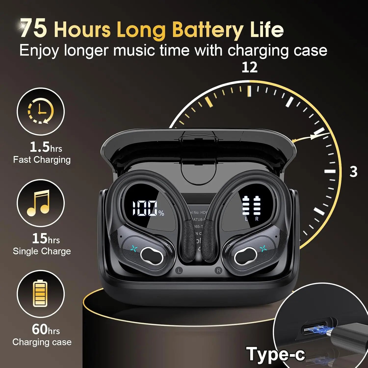 TWS Sports Earbuds Bluetooth 5.4 Wireless Headphones