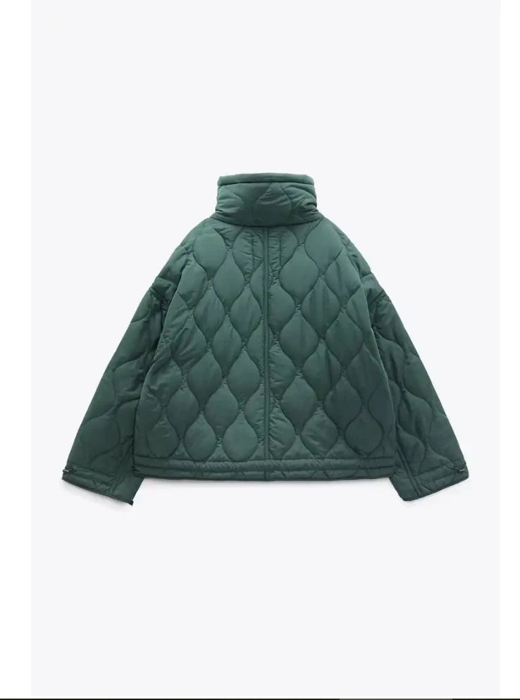 Quilted Jacket Drawstring High Neck Cotton Coat
