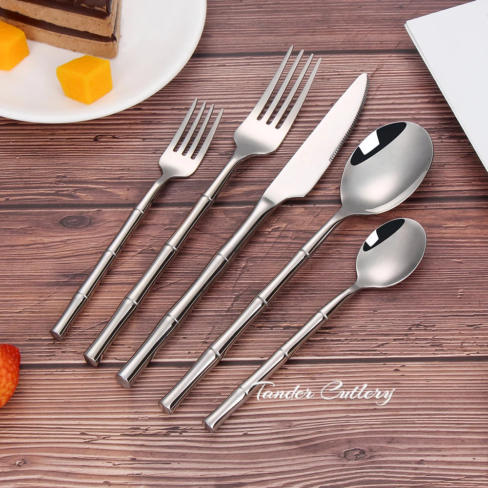 Stainless Steel Bamboo Style Cutlery Silver Dinner Set
