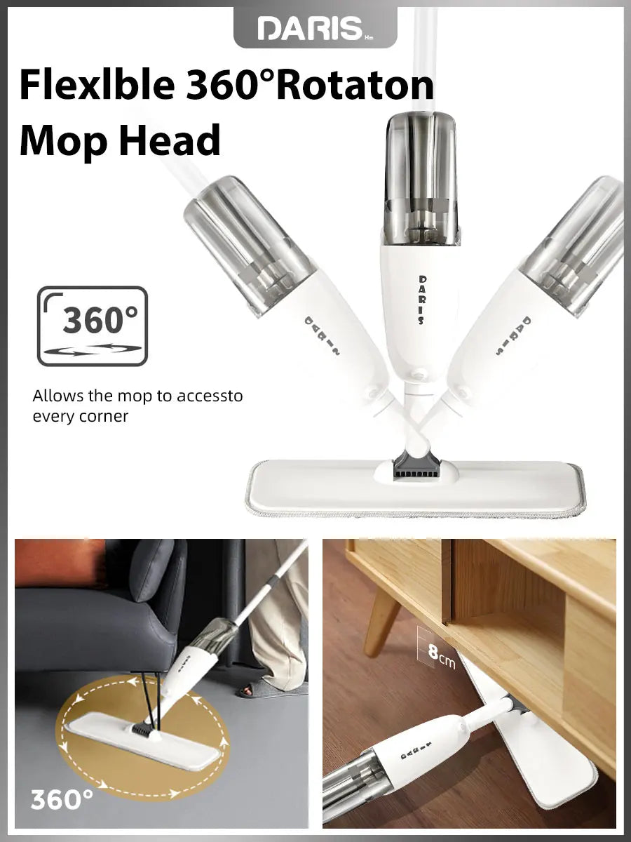 Spray Flat Mop 360° Rotating Floor Cleaner with Reusable Microfiber Pads